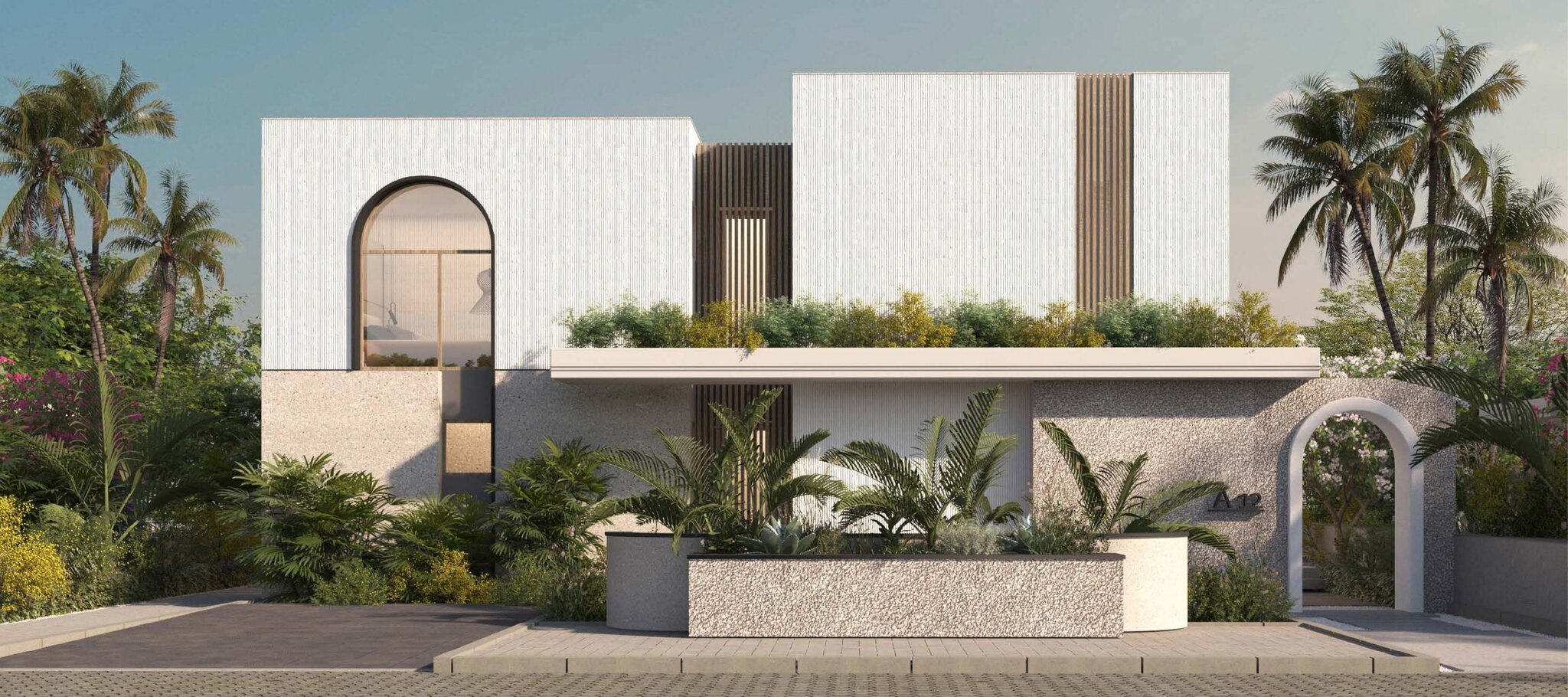 Villa exterior, arched entrance